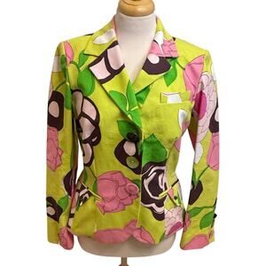 Etcetera Canvas Cotton Floral Print‎ Blazer Size 8 Dopamine 80s Office Vintage